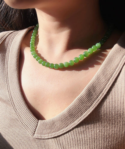 Premium Natural Green Nephrite Jade Beaded Necklace 8mm | Genuine and Certified Nephrite Jade | Fine Jewelry Gift for Her