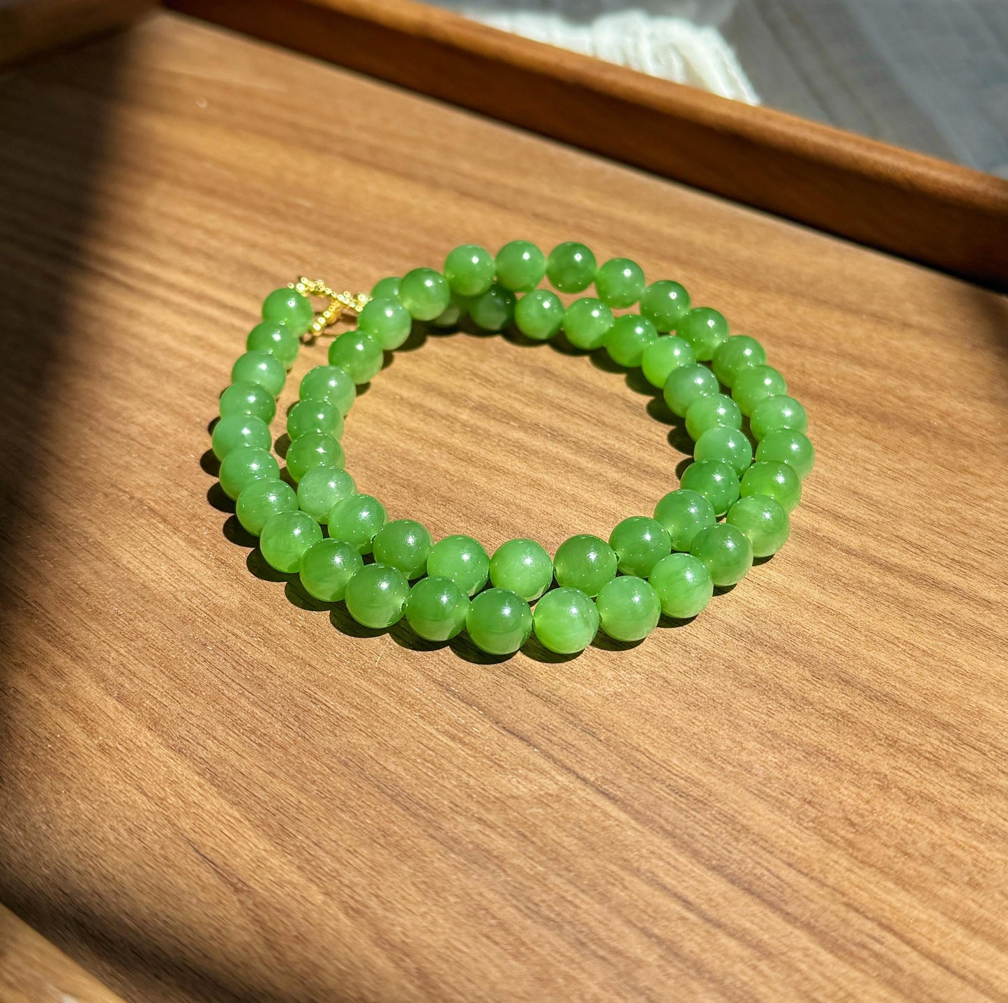 Premium Natural Green Nephrite Jade Beaded Necklace 8mm | Genuine and Certified Nephrite Jade | Fine Jewelry Gift for Her