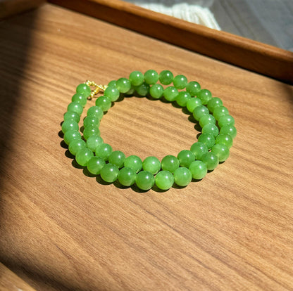 Premium Natural Green Nephrite Jade Beaded Necklace 8mm | Genuine and Certified Nephrite Jade | Fine Jewelry Gift for Her