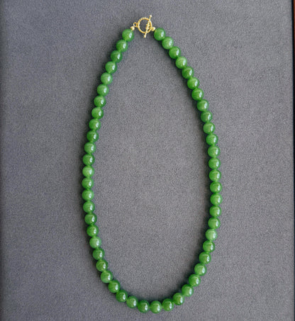 Premium Natural Green Nephrite Jade Beaded Necklace 8mm | Genuine and Certified Nephrite Jade | Fine Jewelry Gift for Her