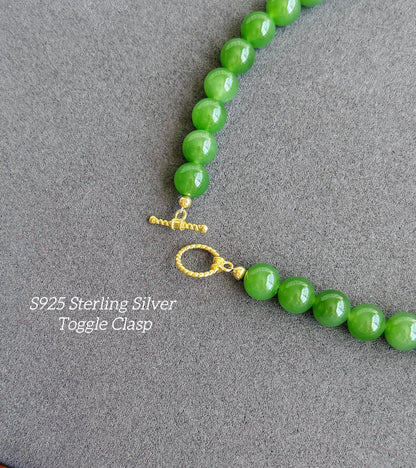 Premium Natural Green Nephrite Jade Beaded Necklace 8mm | Genuine and Certified Nephrite Jade | Fine Jewelry Gift for Her