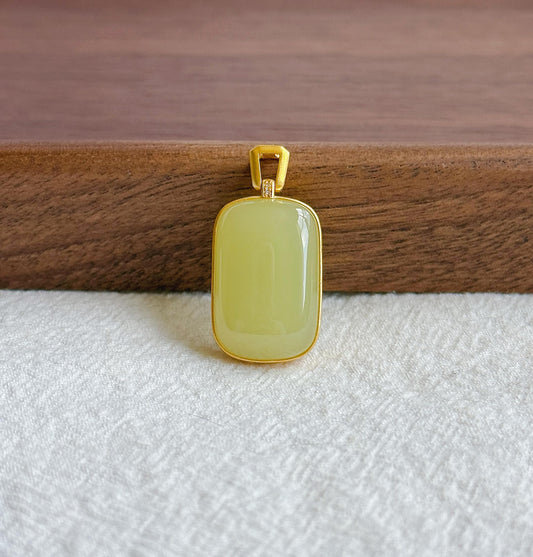 18K Yellow Nephrite Jade Pendant | Certified Untreated Jade Necklace | Luxury Minimalist Jewelry Gift for Her