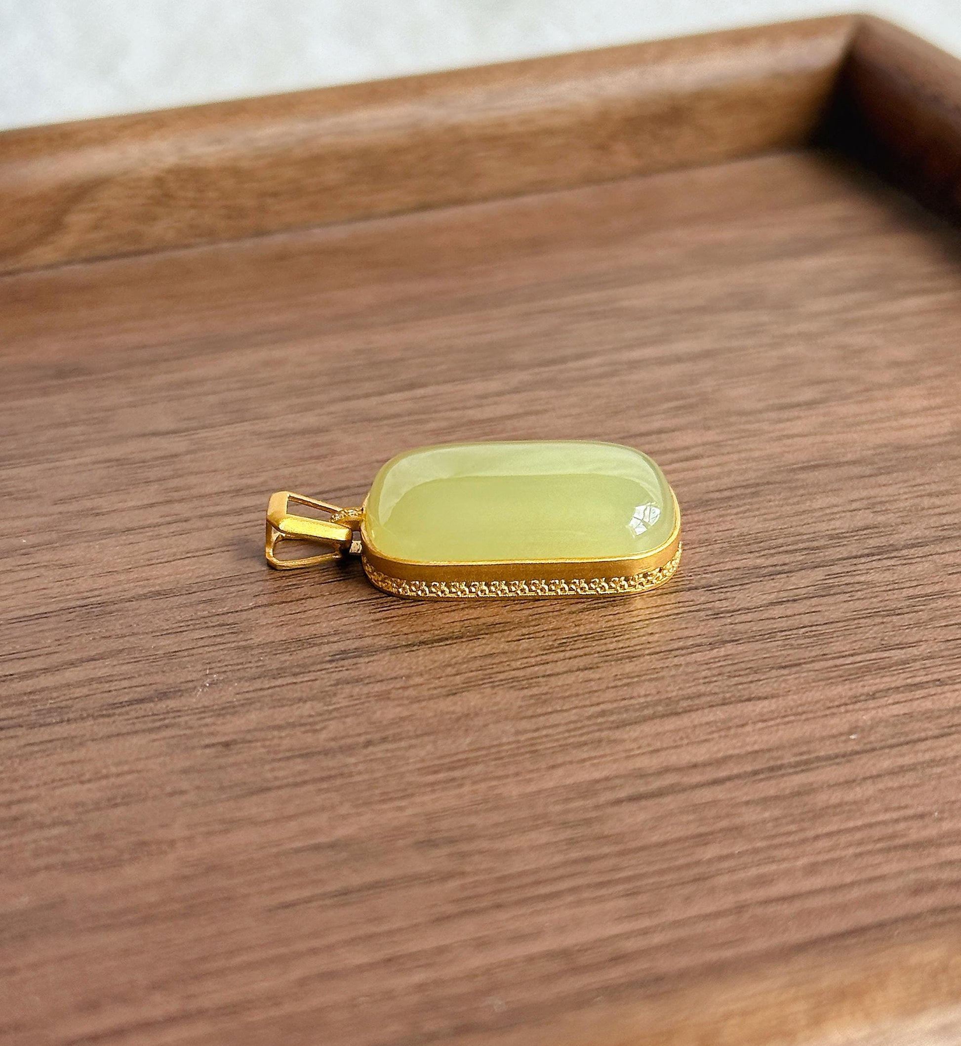 18K Yellow Nephrite Jade Pendant | Certified Untreated Jade Necklace | Luxury Minimalist Jewelry Gift for Her
