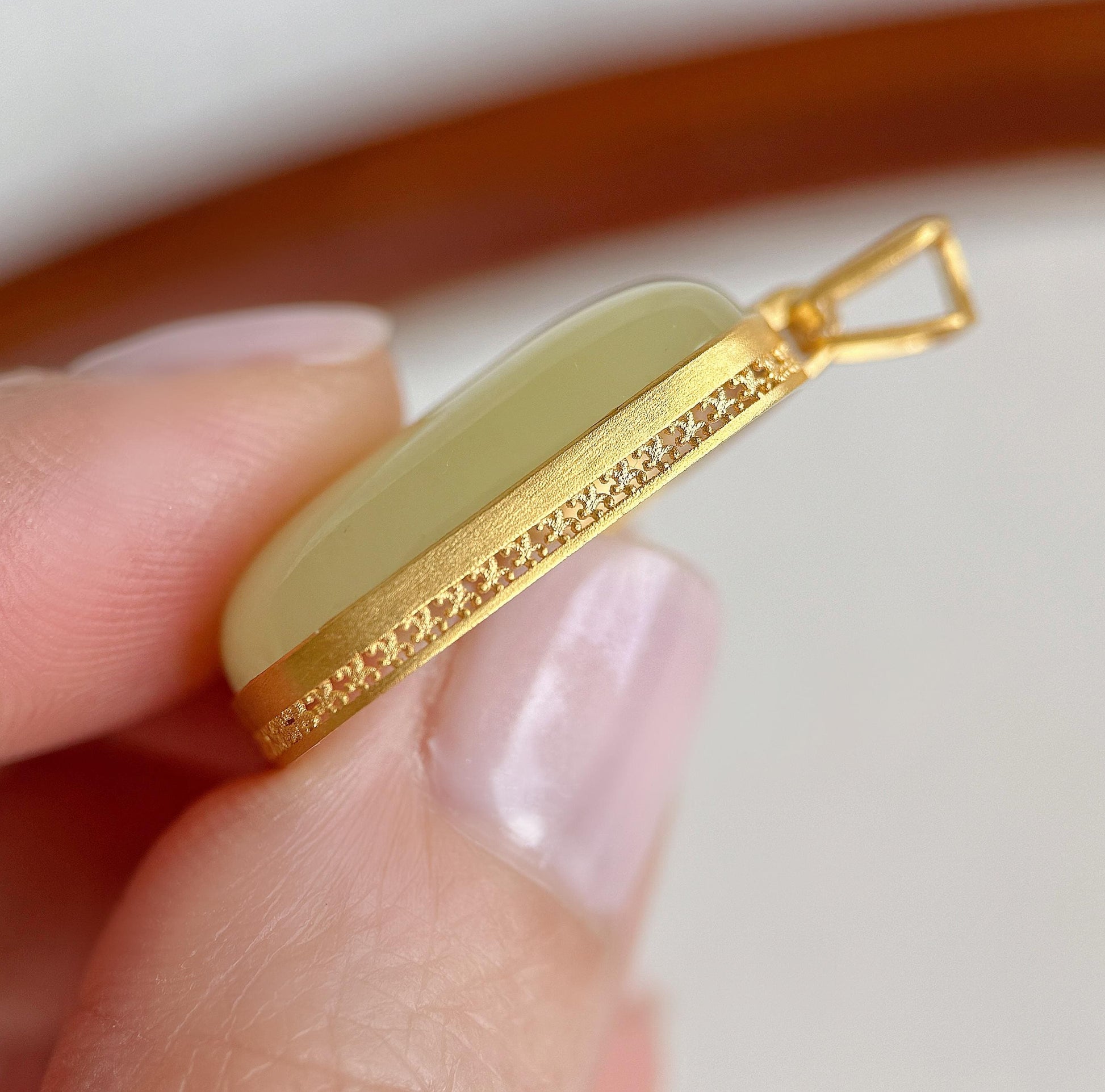 18K Yellow Nephrite Jade Pendant | Certified Untreated Jade Necklace | Luxury Minimalist Jewelry Gift for Her