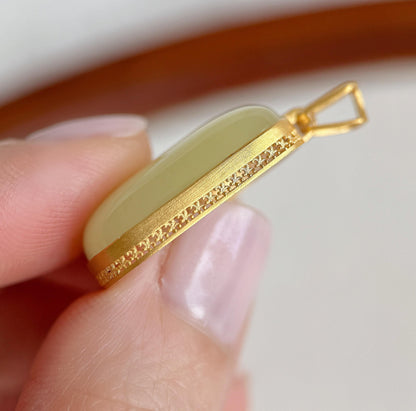 18K Yellow Nephrite Jade Pendant | Certified Untreated Jade Necklace | Luxury Minimalist Jewelry Gift for Her