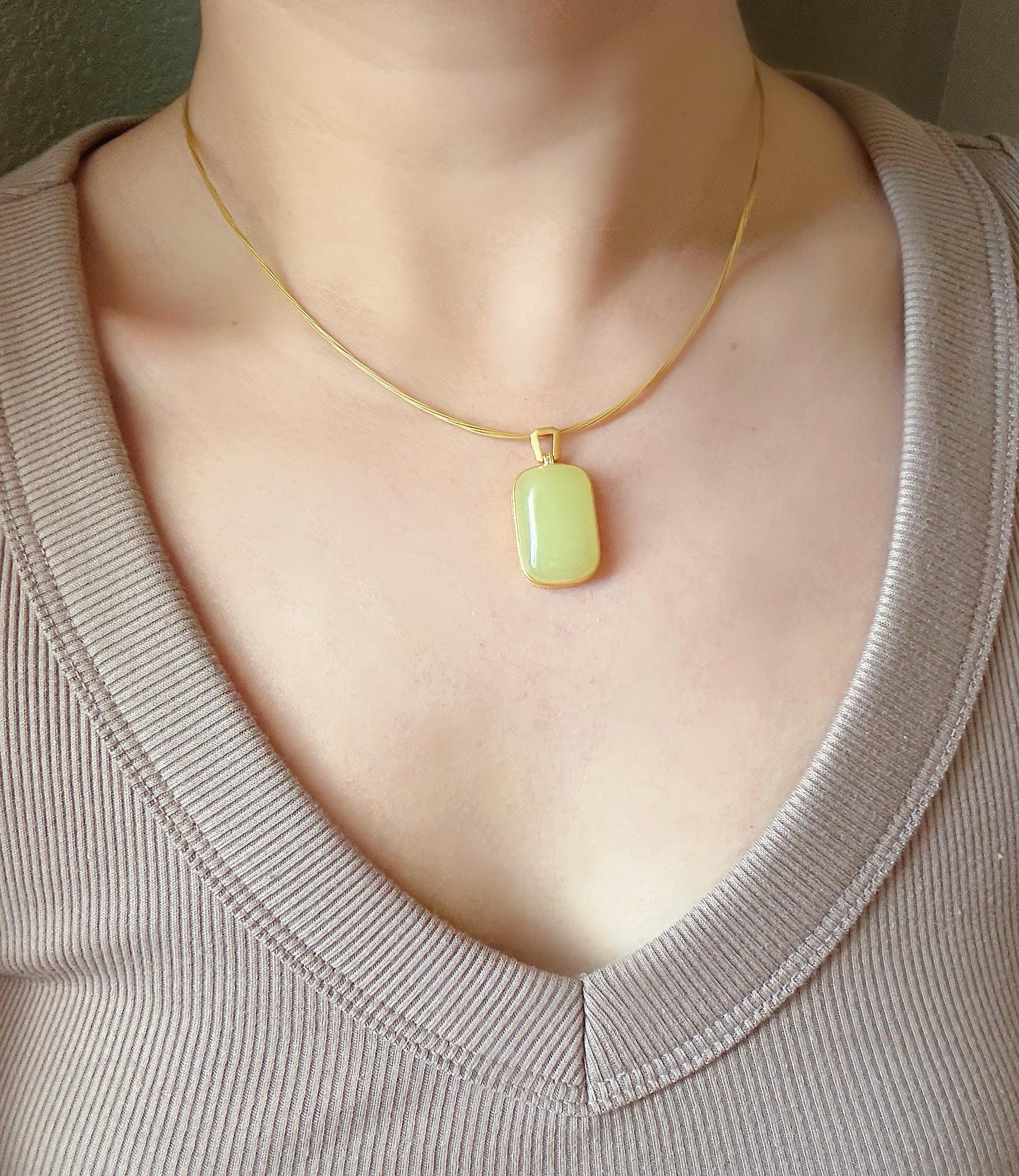 18K Yellow Nephrite Jade Pendant | Certified Untreated Jade Necklace | Luxury Minimalist Jewelry Gift for Her