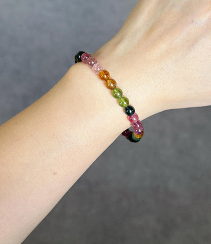Natural Brazilian Rainbow Tourmaline Bracelet | 6mm Multi-Color Tourmaline Beads | October Birthstone | Fine Jewelry Gift
