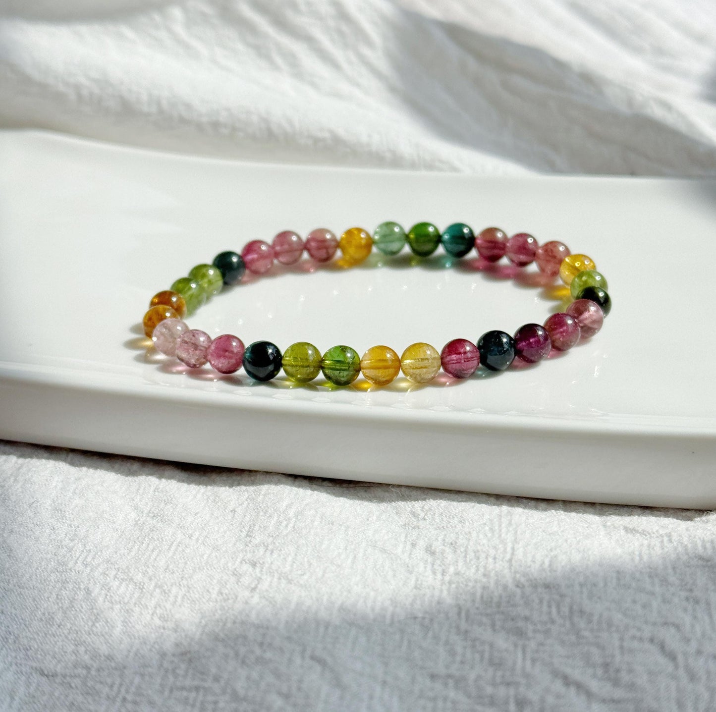 Natural Brazilian Rainbow Tourmaline Bracelet | 6mm Multi-Color Tourmaline Beads | October Birthstone | Fine Jewelry Gift
