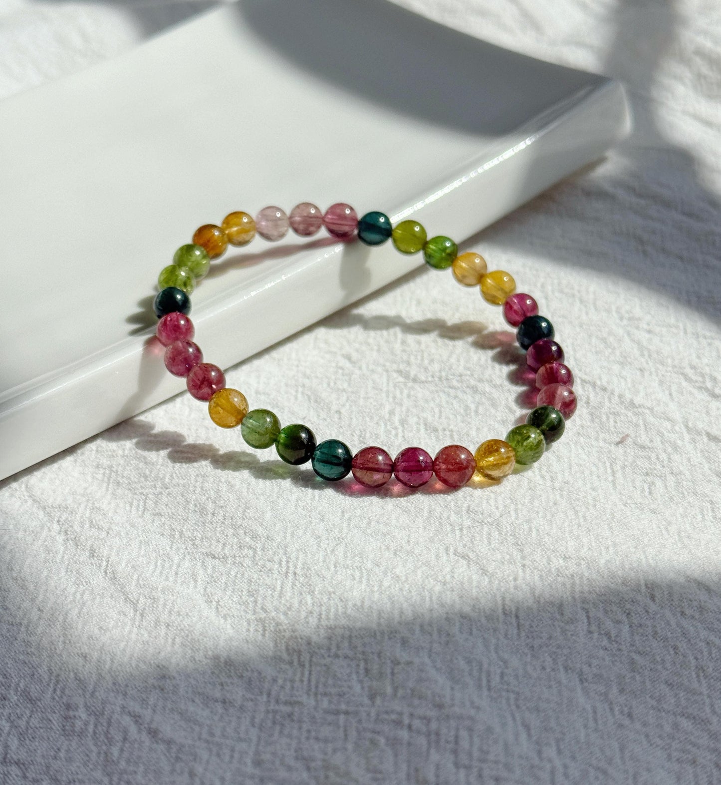Natural Brazilian Rainbow Tourmaline Bracelet | 6mm Multi-Color Tourmaline Beads | October Birthstone | Fine Jewelry Gift