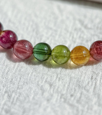 Natural Brazilian Rainbow Tourmaline Bracelet | 6mm Multi-Color Tourmaline Beads | October Birthstone | Fine Jewelry Gift
