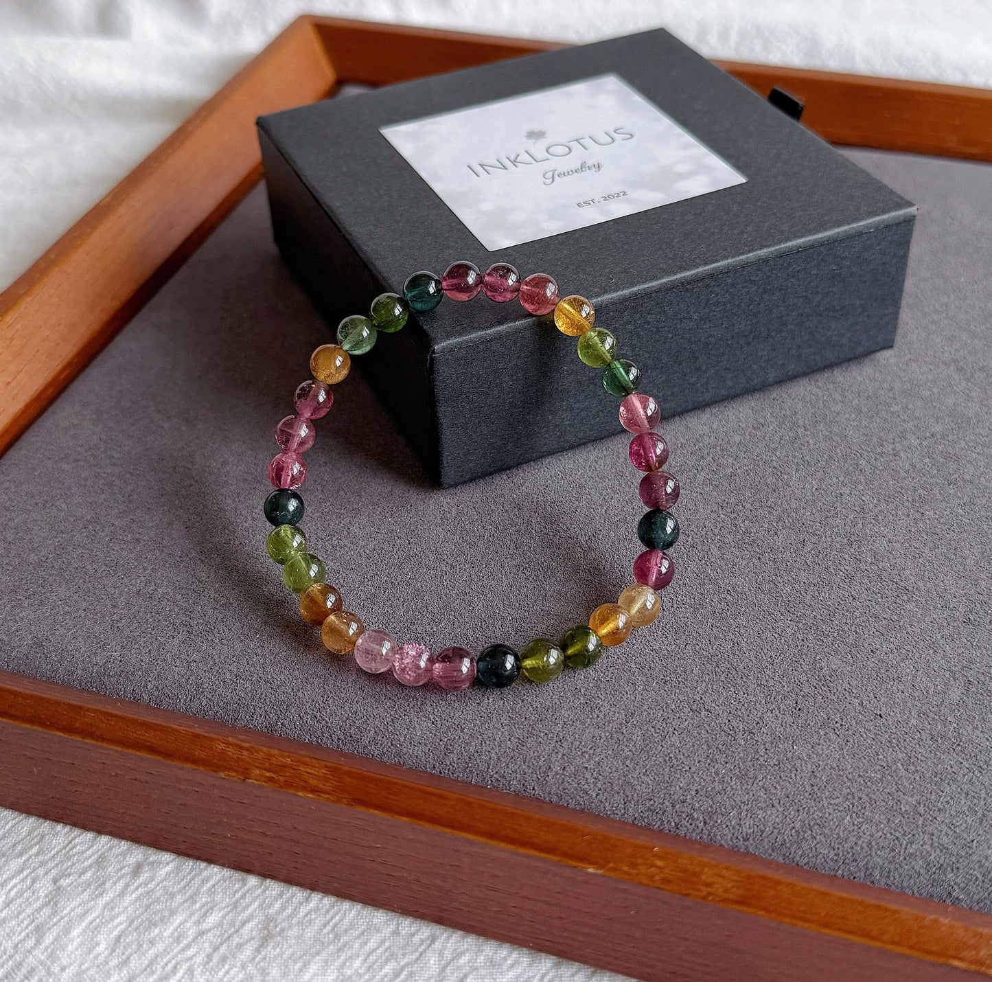 Natural Brazilian Rainbow Tourmaline Bracelet | 6mm Multi-Color Tourmaline Beads | October Birthstone | Fine Jewelry Gift