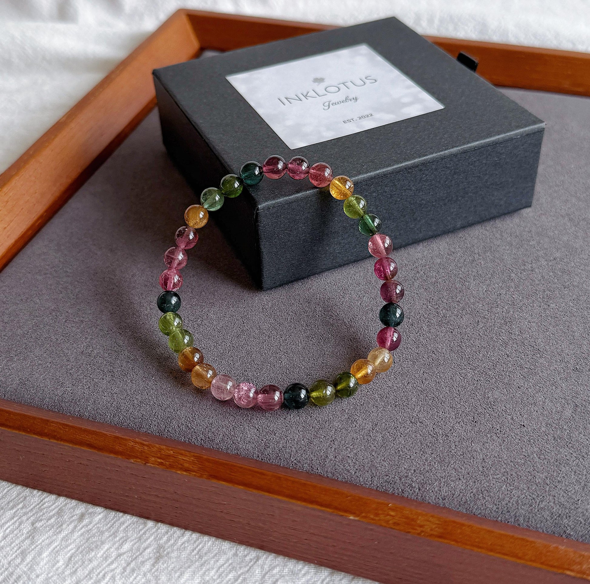 Natural Brazilian Rainbow Tourmaline Bracelet | 6mm Multi-Color Tourmaline Beads | October Birthstone | Fine Jewelry Gift