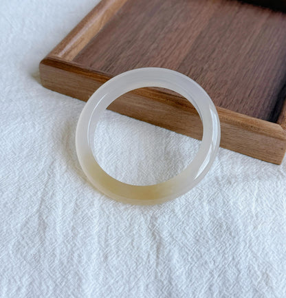 Madagascar Chalcedony Bangle Bracelet | Champagne Gold & Natural Patterns | Certified Gemstone Jewelry