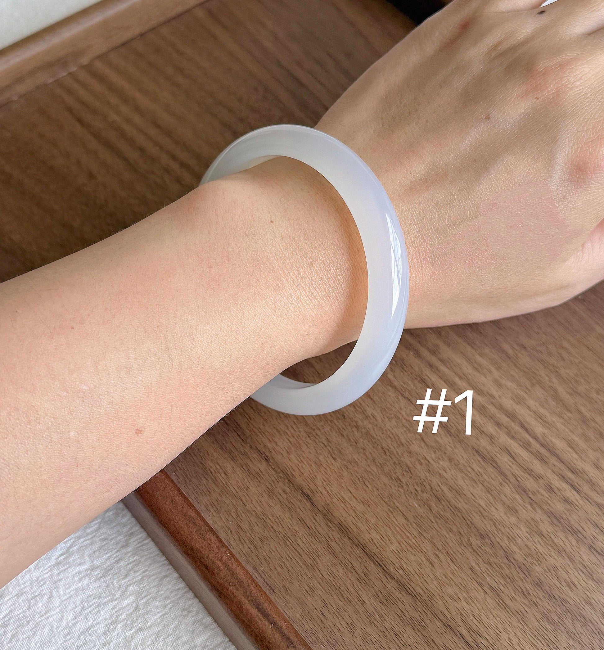 White Chalcedony Bangle Bracelet | Natural Madagascar Chalcedony | Milky White | Certified Authentic Stone