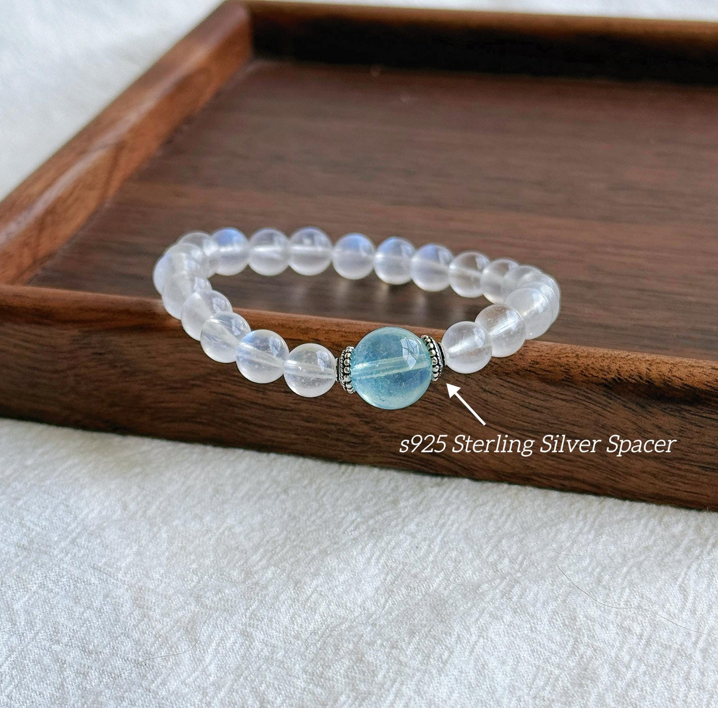 Moonstone & Aquamarine Bracelet | High-Grade Blue Sheen Moonstone 7.5mm | June/March Birthstone | Gift for Her
