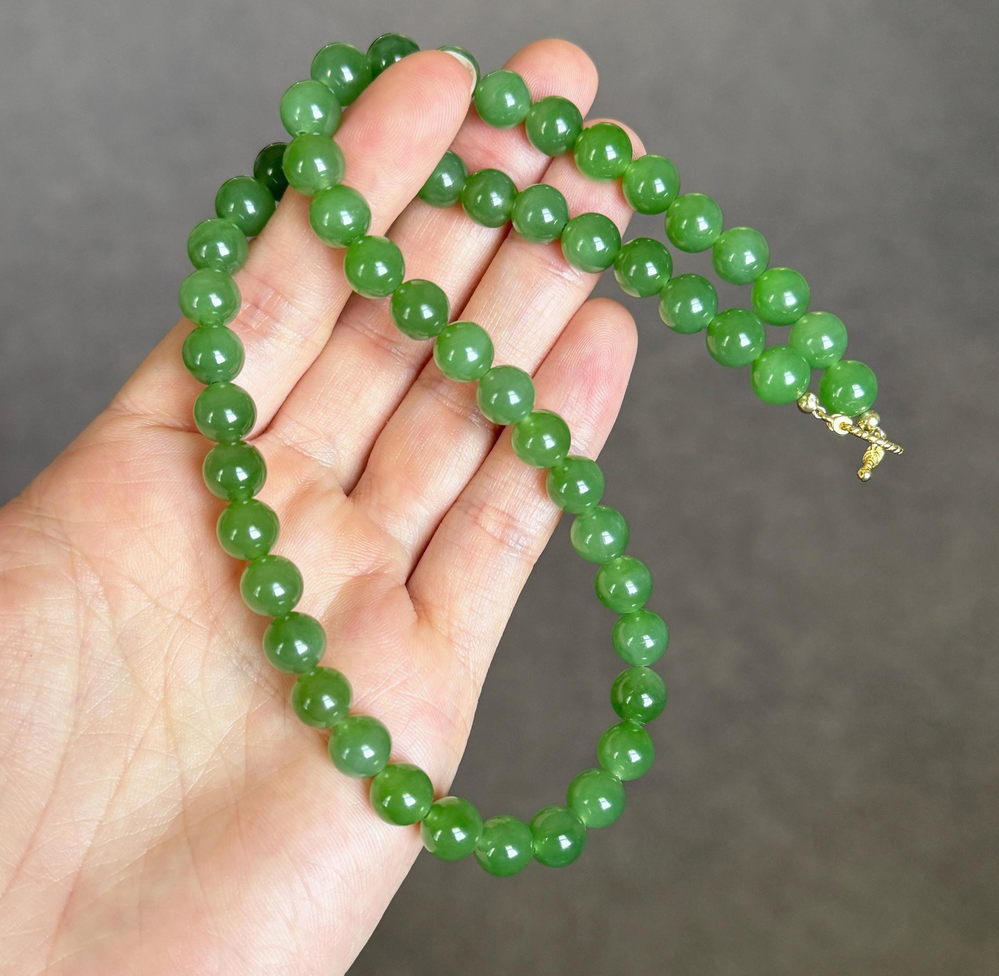 Premium Natural Green Nephrite Jade Beaded Necklace 8mm | Genuine and Certified Nephrite Jade | Fine Jewelry Gift for Her