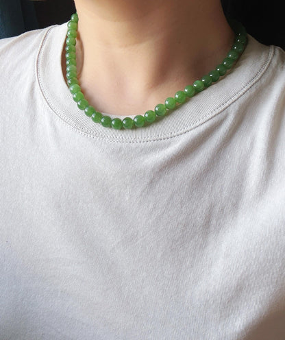 Premium Natural Green Nephrite Jade Beaded Necklace 8mm | Genuine and Certified Nephrite Jade | Fine Jewelry Gift for Her