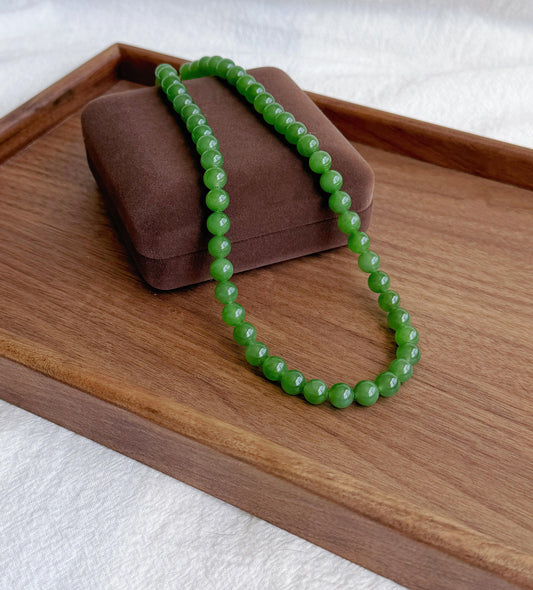 Premium Natural Green Nephrite Jade Beaded Necklace 8mm | Genuine and Certified Nephrite Jade | Fine Jewelry Gift for Her