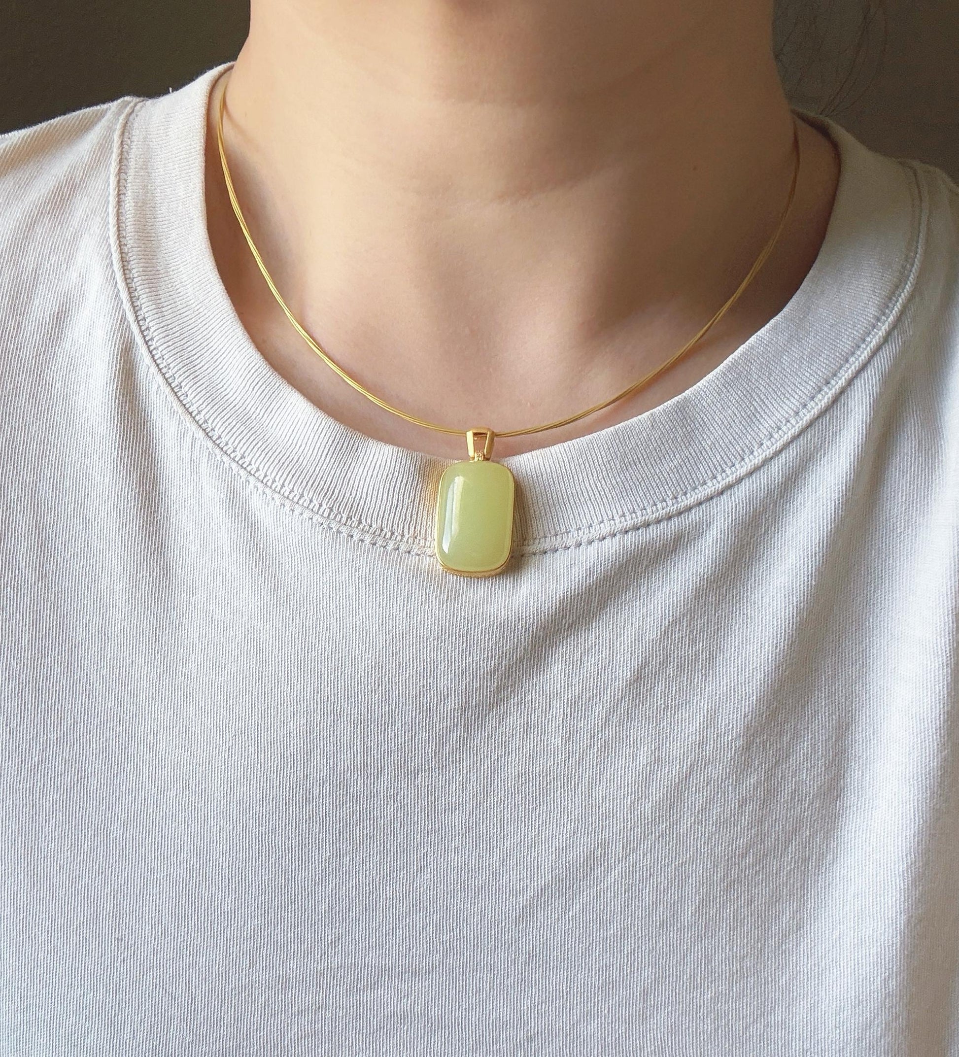 18K Yellow Nephrite Jade Pendant | Certified Untreated Jade Necklace | Luxury Minimalist Jewelry Gift for Her