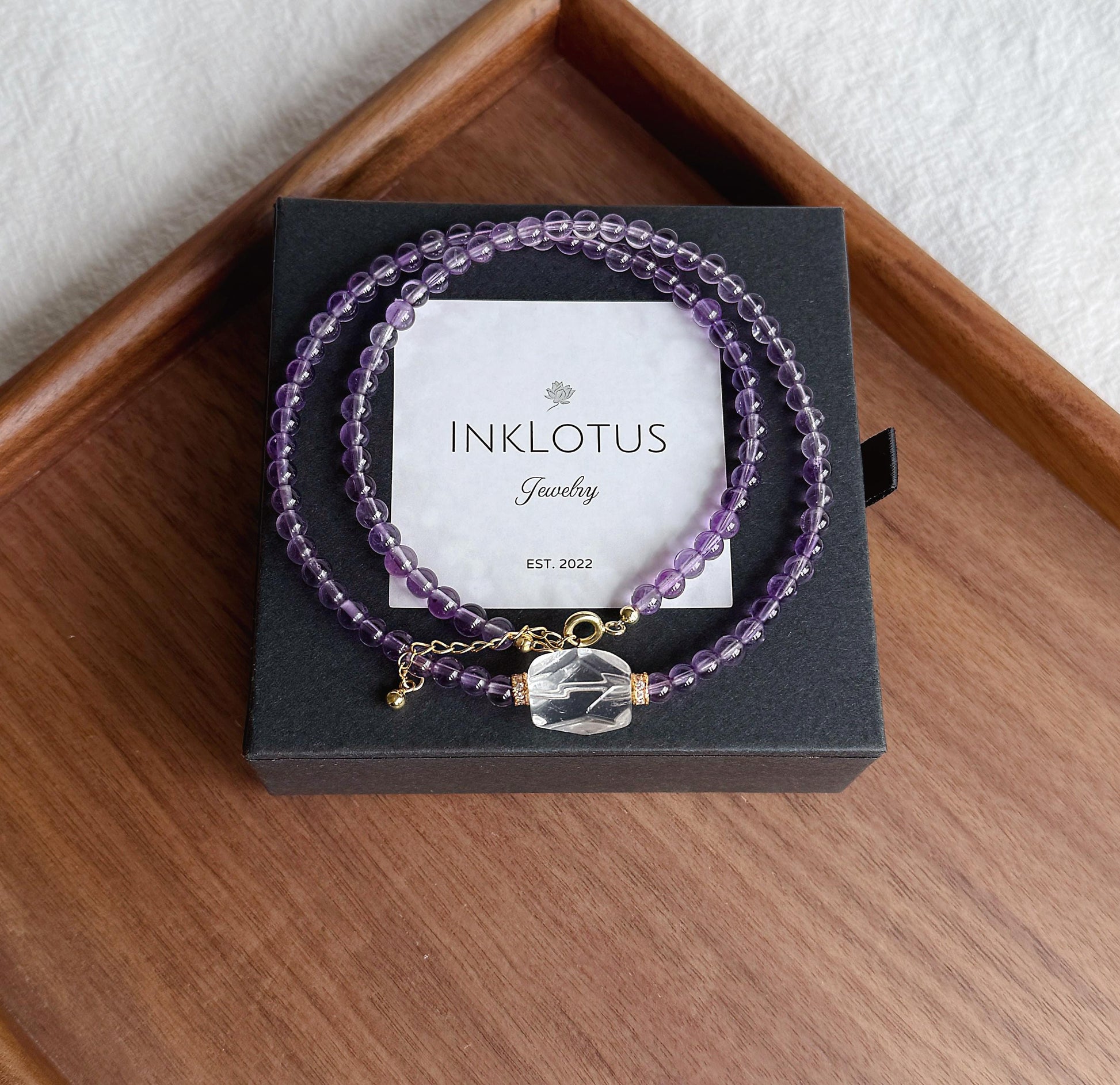 4.5mm Amethyst Beaded Necklace Choker | Faceted Clear Quartz | Adjustable Length | February Birthstone