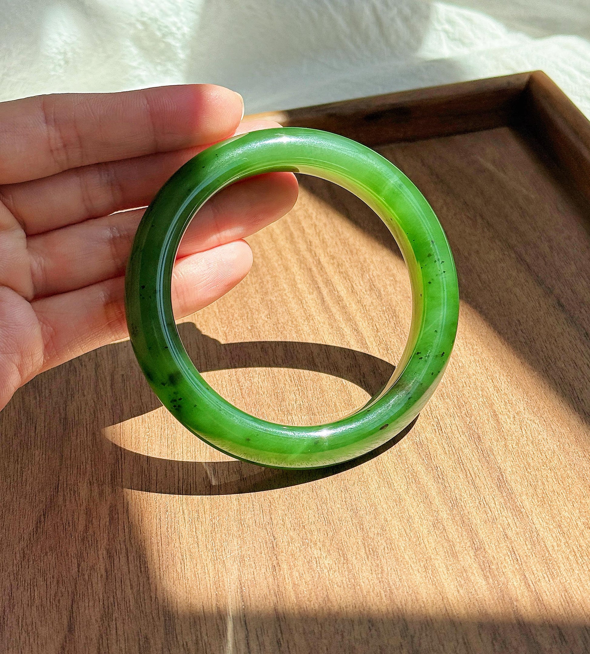 Certified Green Nephrite Jade Bangle 59mm | Natural and Fine Jade Jewelry