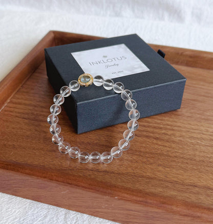 8mm Clear Quartz Bracelet with S925 Silver Aquamarine Charm | Light & Tranquil