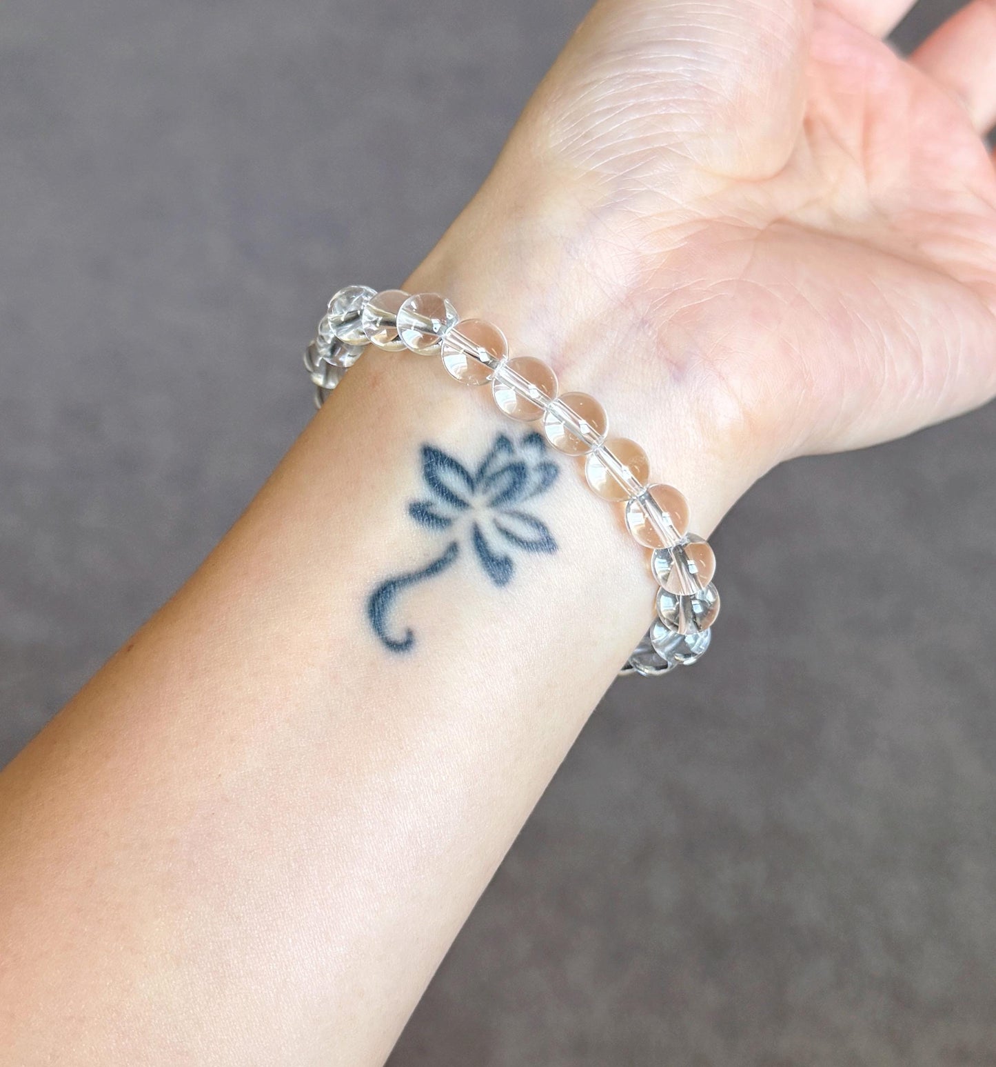 8mm Clear Quartz Bracelet with S925 Silver Aquamarine Charm | Light & Tranquil