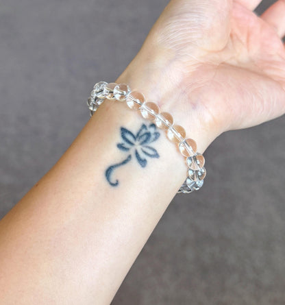8mm Clear Quartz Bracelet with S925 Silver Aquamarine Charm | Light & Tranquil