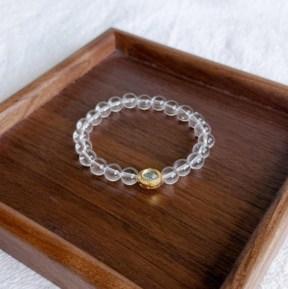8mm Clear Quartz Bracelet with S925 Silver Aquamarine Charm | Light & Tranquil