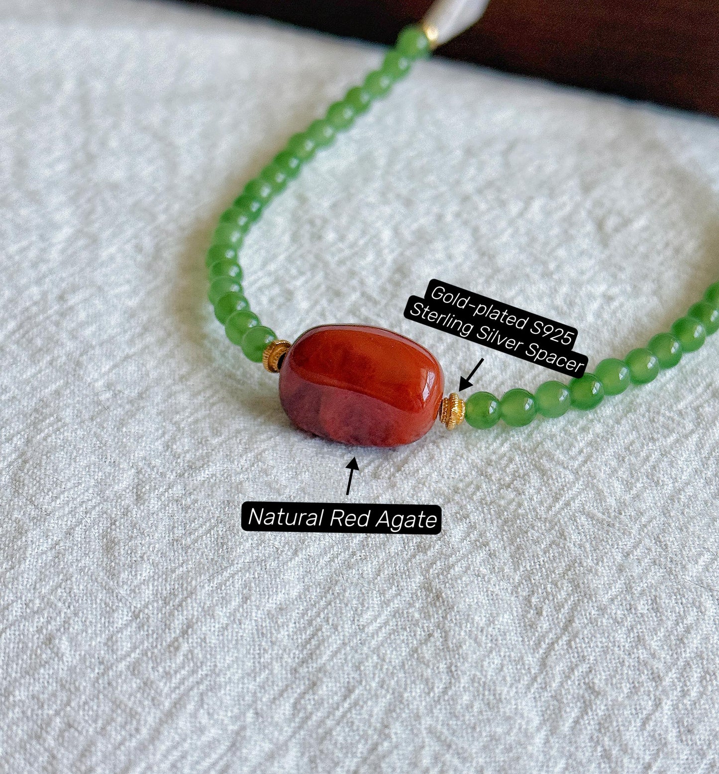 Natural Green Nephrite Jade Necklace 4mm | Red Agate & Freshwater Pearl | Convertible Triple-Wrap Bracelet | Gift for Her
