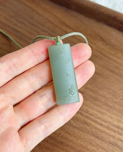 Natural Nephrite Jade Lotus Pendant Necklace | Unique Gray Blue Jade | Hand-Carved Zen Jewelry | Adjustable Cord