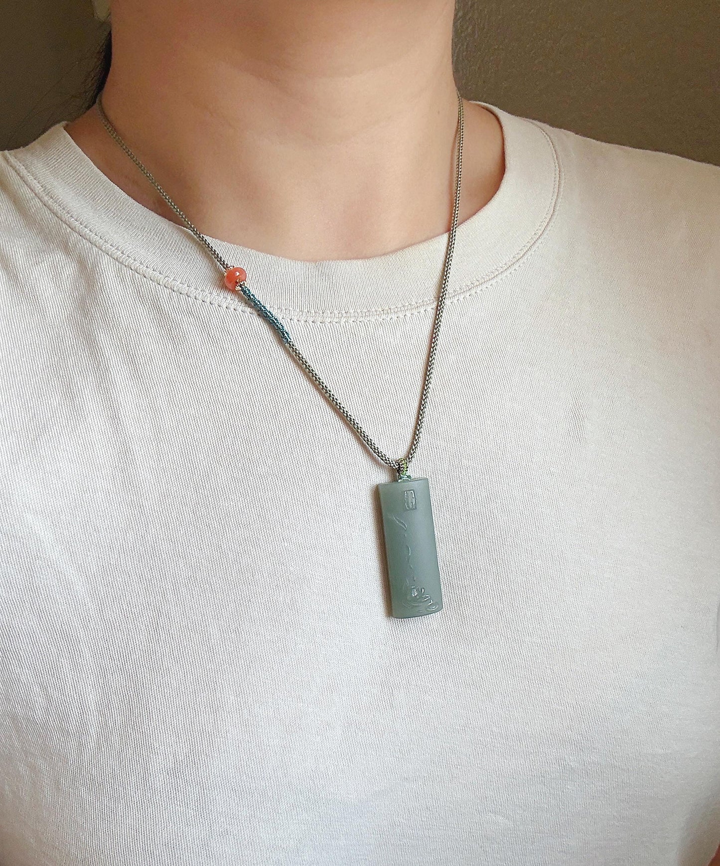 Natural Nephrite Jade Lotus Pendant Necklace | Unique Gray Blue Jade | Hand-Carved Zen Jewelry | Adjustable Cord