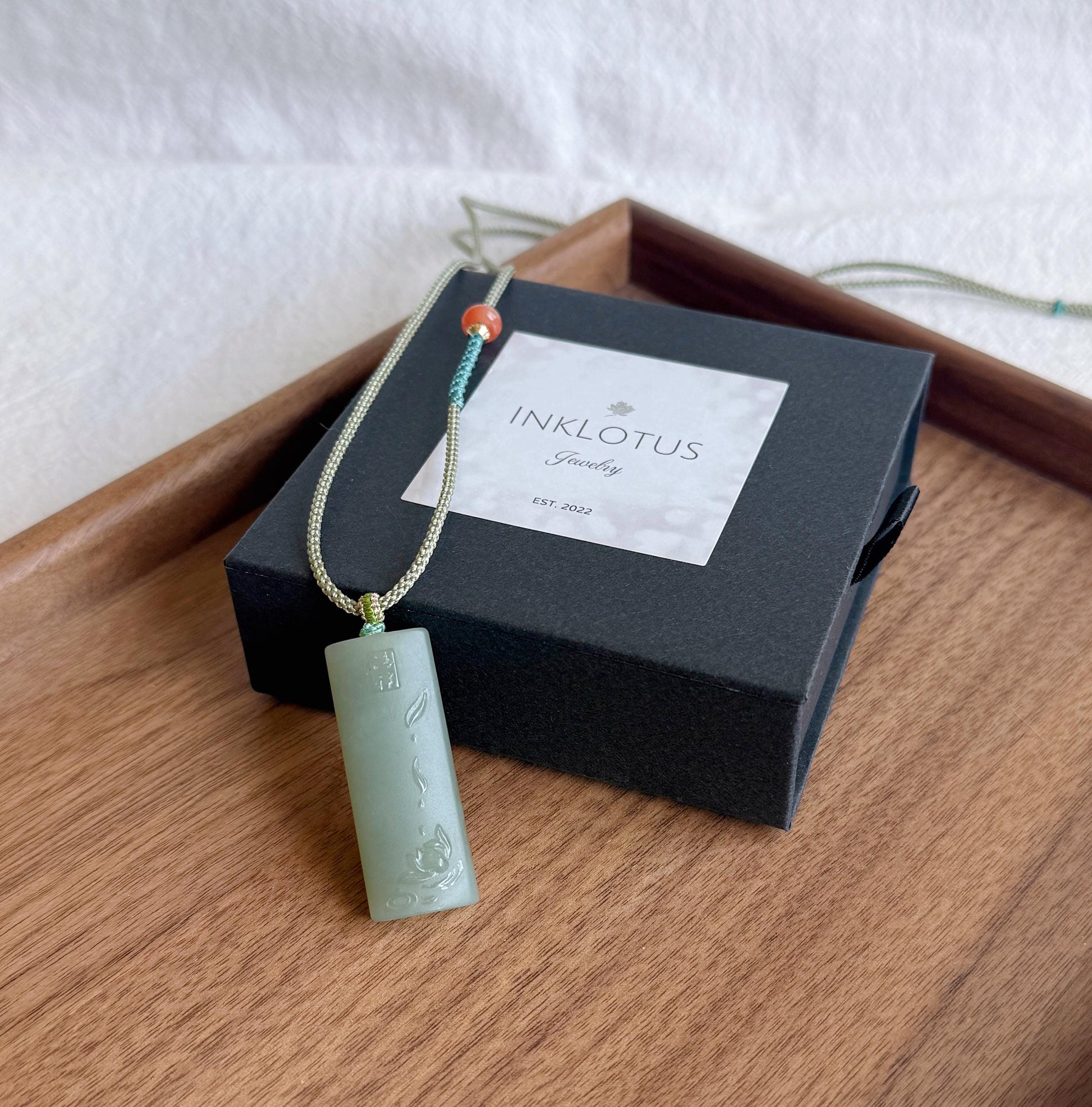 Natural Nephrite Jade Lotus Pendant Necklace | Unique Gray Blue Jade | Hand-Carved Zen Jewelry | Adjustable Cord