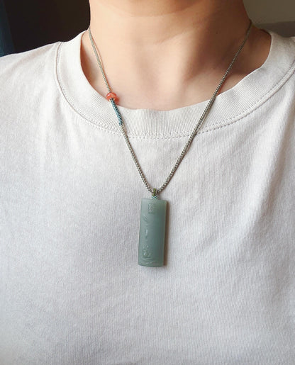 Natural Nephrite Jade Lotus Pendant Necklace | Unique Gray Blue Jade | Hand-Carved Zen Jewelry | Adjustable Cord