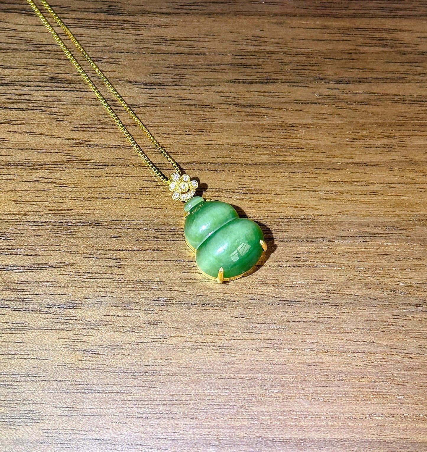 18K Gold Jade Gourd Pendant Necklace | Natural Green Nephrite Jade with Cat's Eye | Lucky Charm Jewelry Gift for Her