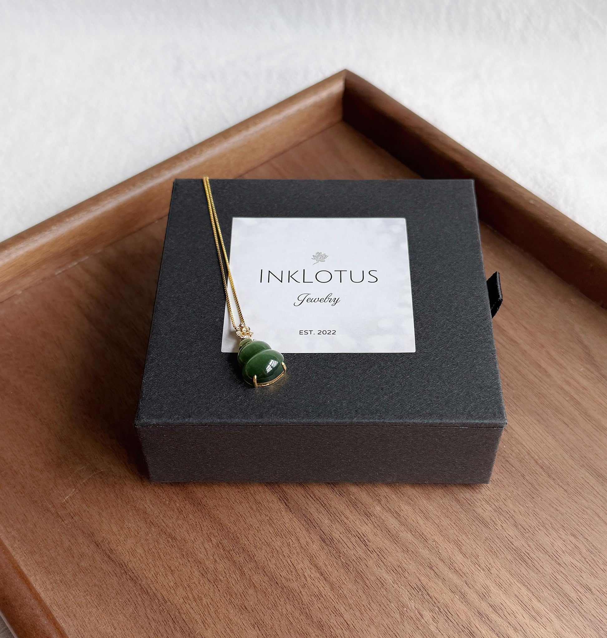 18K Gold Jade Gourd Pendant Necklace | Natural Green Nephrite Jade with Cat's Eye | Lucky Charm Jewelry Gift for Her