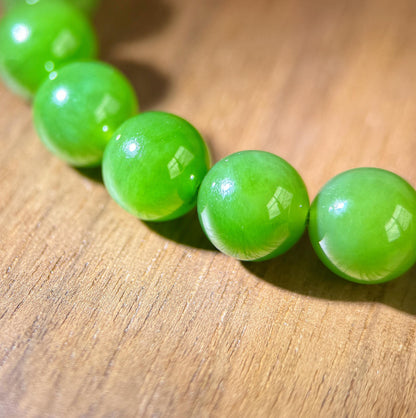 9mm Certified Green Nephrite Jade Bracelet | Baltic Amber Center | 18K Gold Spacers | Luxury Jade Jewelry Gift for Her