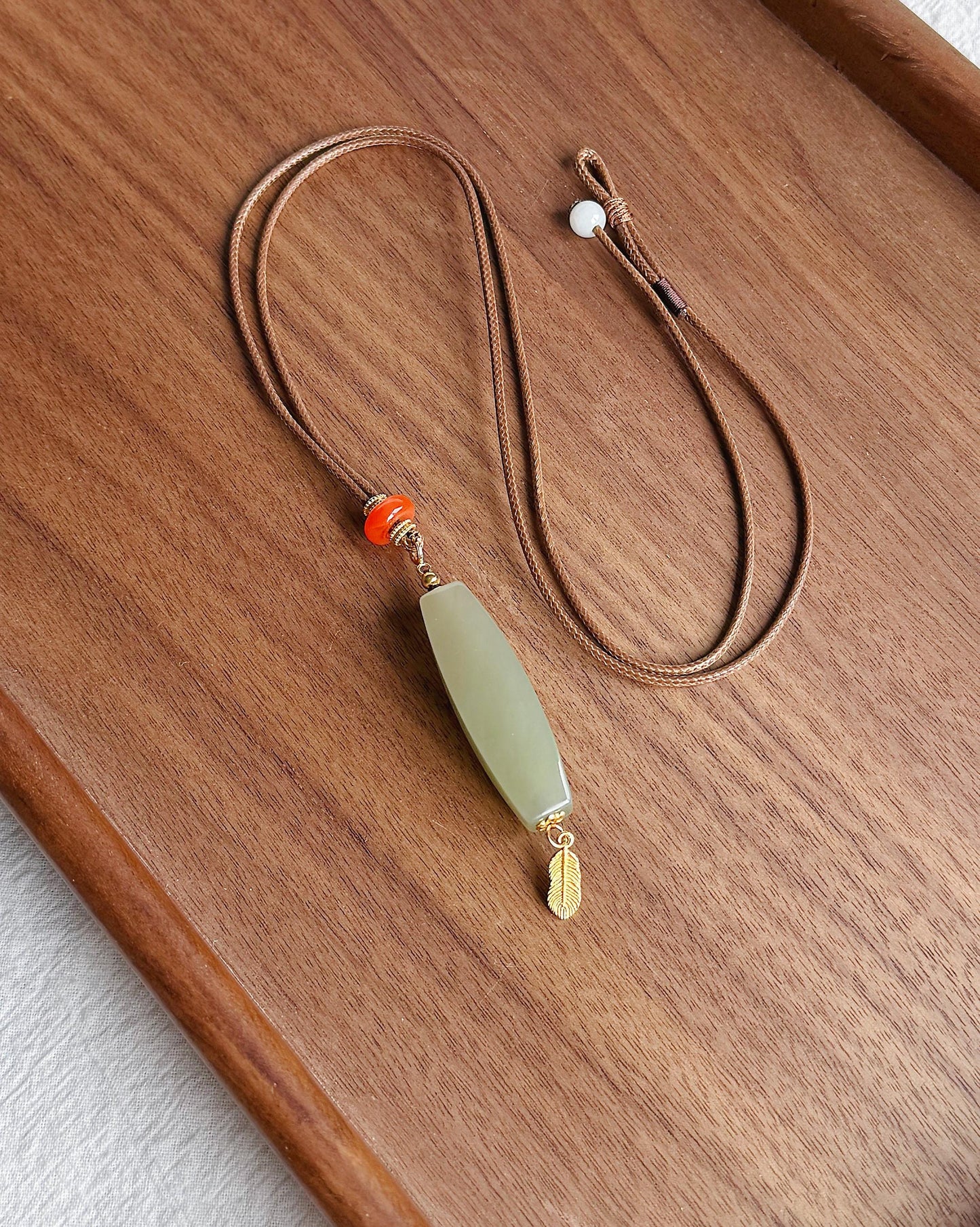 Certified Nephrite Jade Pendant Necklace | Celadon Green | Red Agate and Feather Charm | A One-of-a-Kind Jewelry Gift