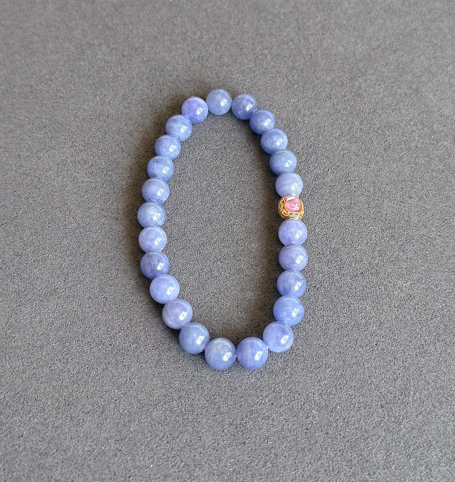 7mm Natural Tanzanite Bracelet | Violet Blue Gemstone Beads | Pink Tourmaline Accent | December Birthstone