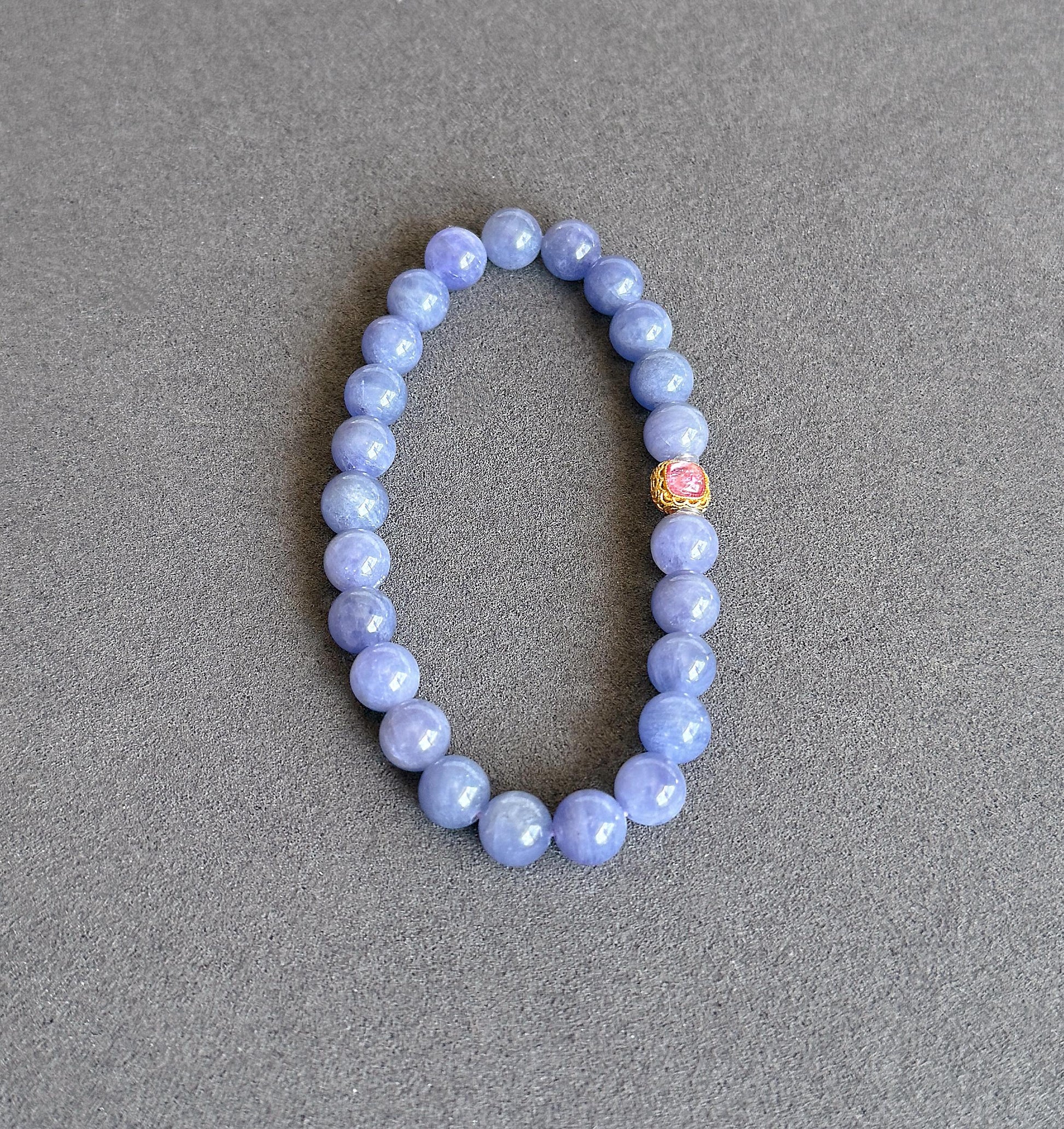 7mm Natural Tanzanite Bracelet | Violet Blue Gemstone Beads | Pink Tourmaline Accent | December Birthstone