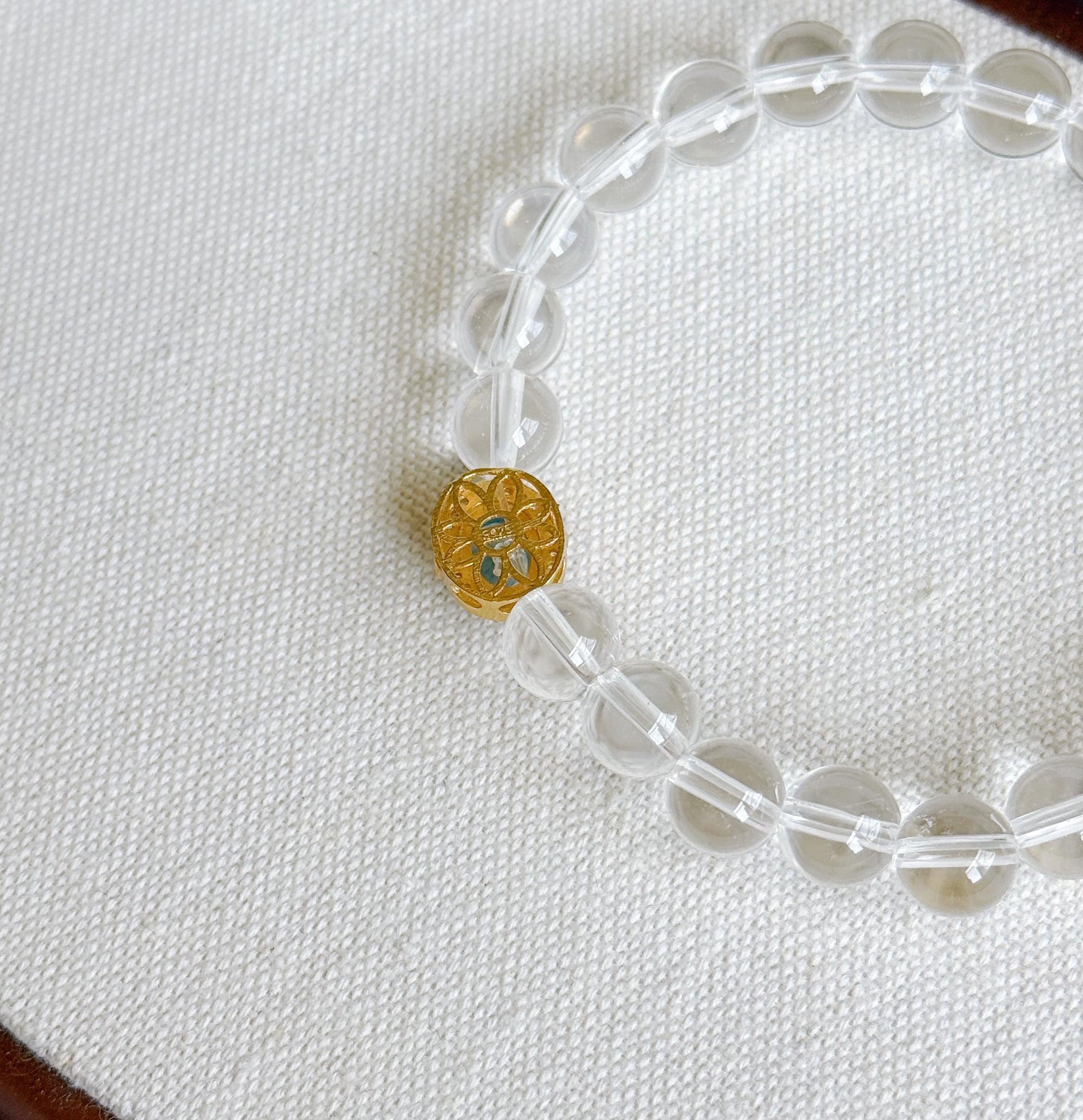 8mm Clear Quartz Bracelet with S925 Silver Aquamarine Charm | Light & Tranquil