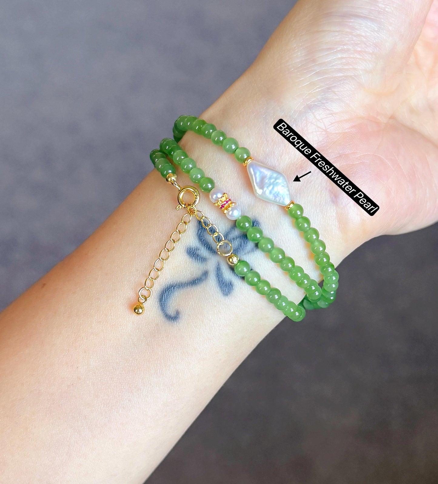 Natural Green Nephrite Jade Necklace 4mm | Red Agate & Freshwater Pearl | Convertible Triple-Wrap Bracelet | Gift for Her
