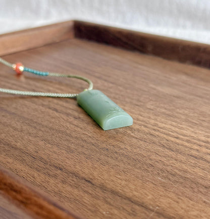 Natural Nephrite Jade Lotus Pendant Necklace | Unique Gray Blue Jade | Hand-Carved Zen Jewelry | Adjustable Cord