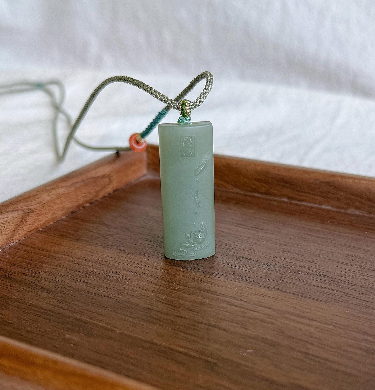 Natural Nephrite Jade Lotus Pendant Necklace | Unique Gray Blue Jade | Hand-Carved Zen Jewelry | Adjustable Cord