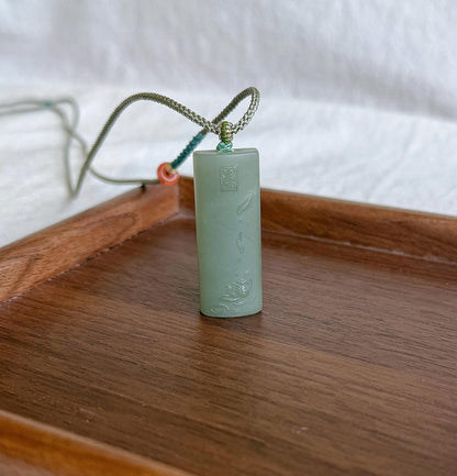 Natural Nephrite Jade Lotus Pendant Necklace | Unique Gray Blue Jade | Hand-Carved Zen Jewelry | Adjustable Cord