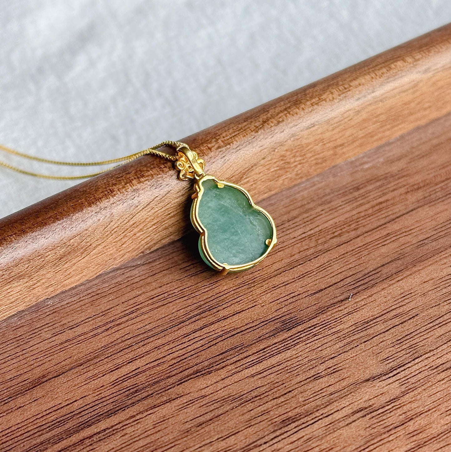 18K Gold Jade Gourd Pendant Necklace | Natural Green Nephrite Jade with Cat's Eye | Lucky Charm Jewelry Gift for Her