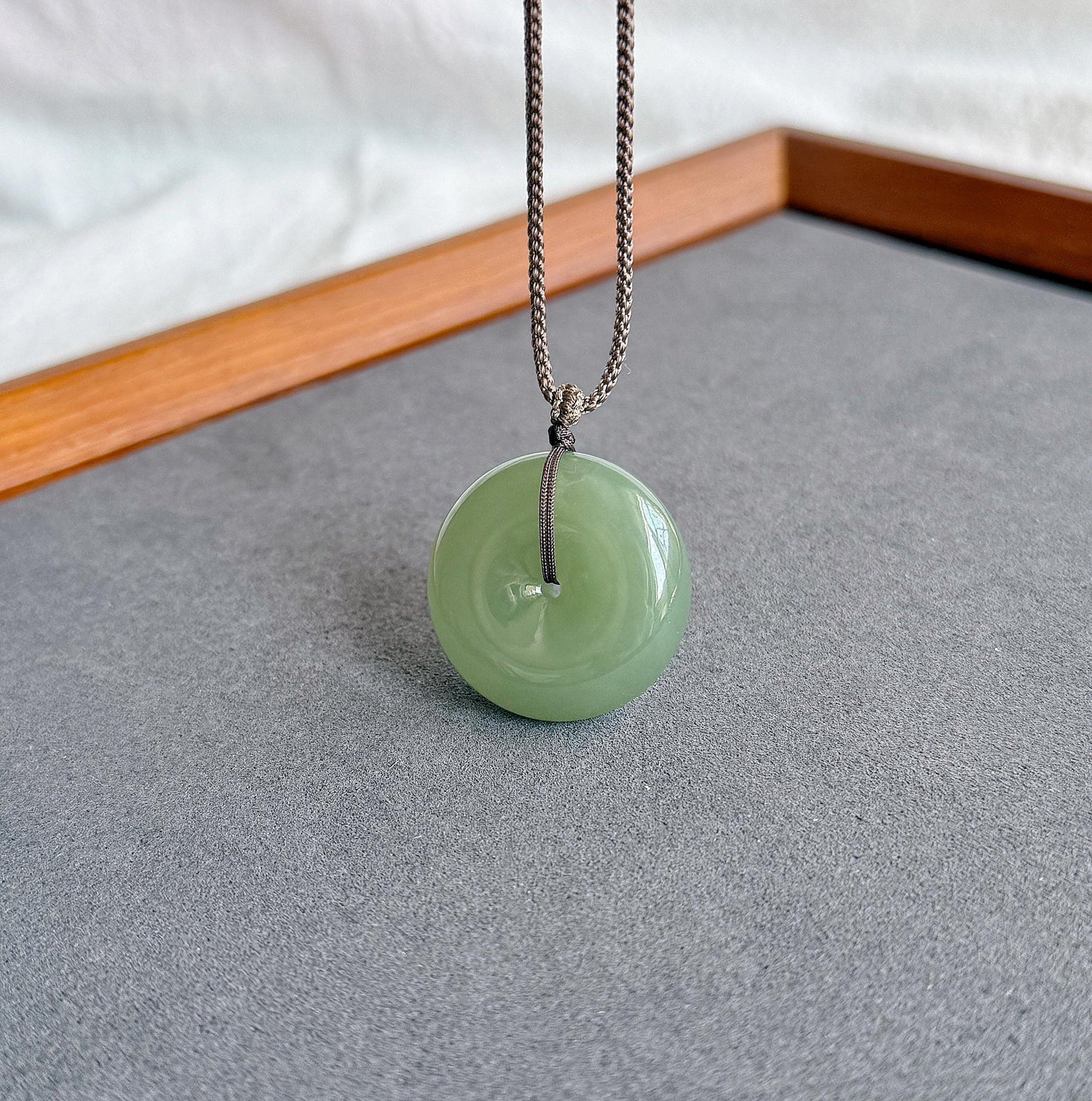 Genuine Green Nephrite Jade Donut Pendant | Adjustable Necklace | Lucky Jade Gift | Unisex Jewelry
