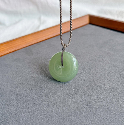 Genuine Green Nephrite Jade Donut Pendant | Adjustable Necklace | Lucky Jade Gift | Unisex Jewelry
