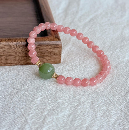 6mm Rhodochrosite Bracelet | Green Nephrite Jade Bead | Dainty Pink Gemstone Bracelet | Gift for Love | Heart Chakra