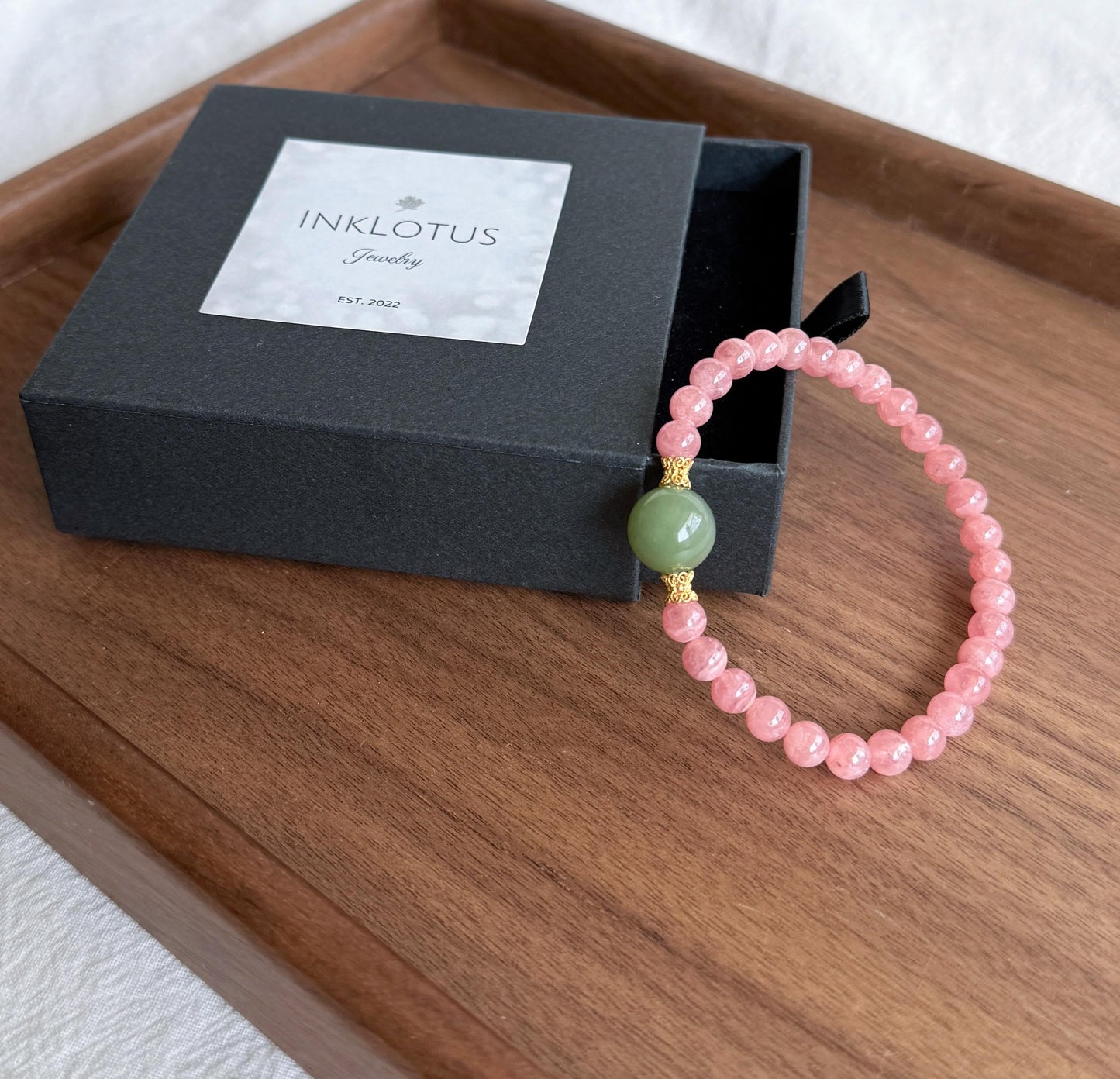6mm Rhodochrosite Bracelet | Green Nephrite Jade Bead | Dainty Pink Gemstone Bracelet | Gift for Love | Heart Chakra